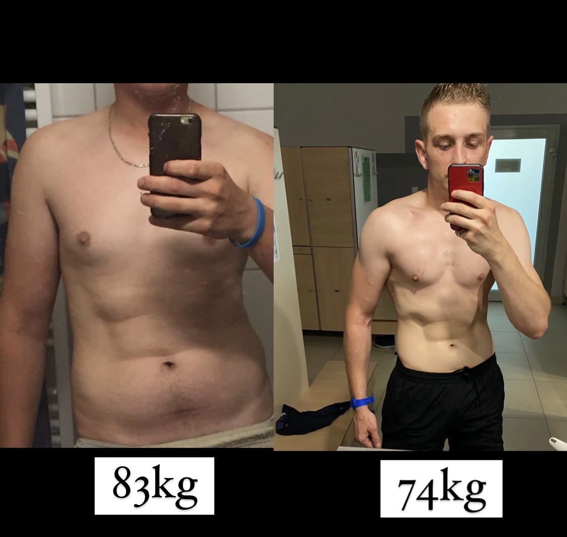 Przemiana: 83 kg przed, 74 kg po