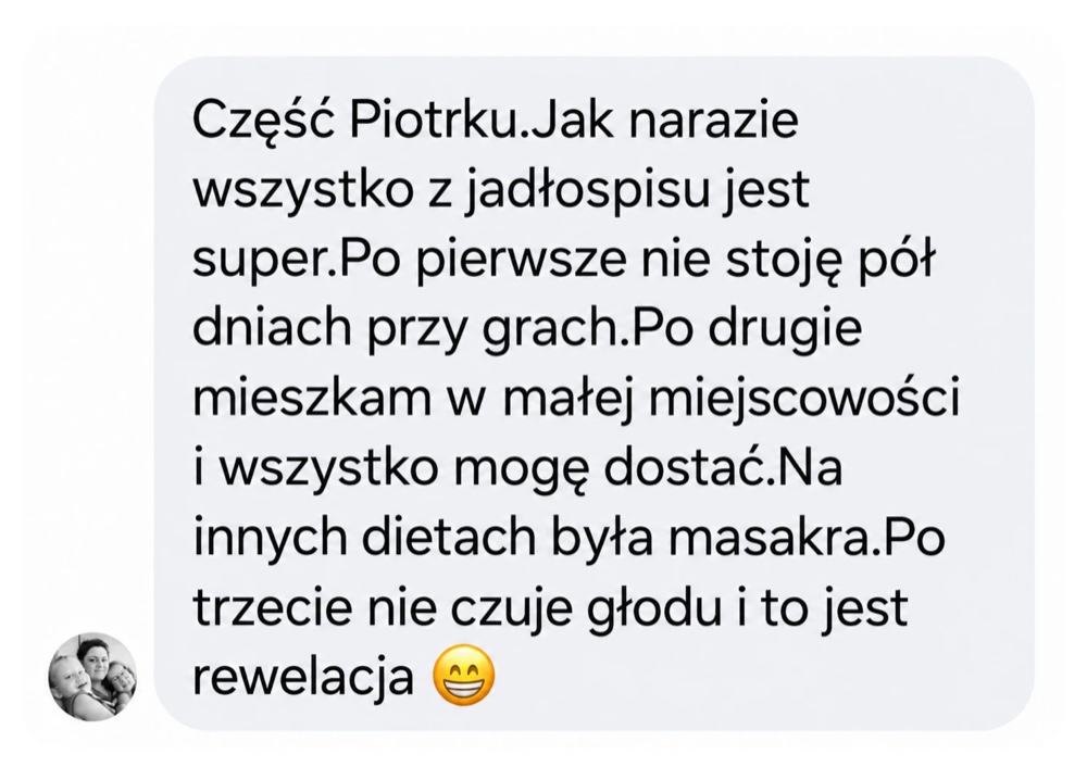 Wiadomość od klientki o wygodzie jadłospisu